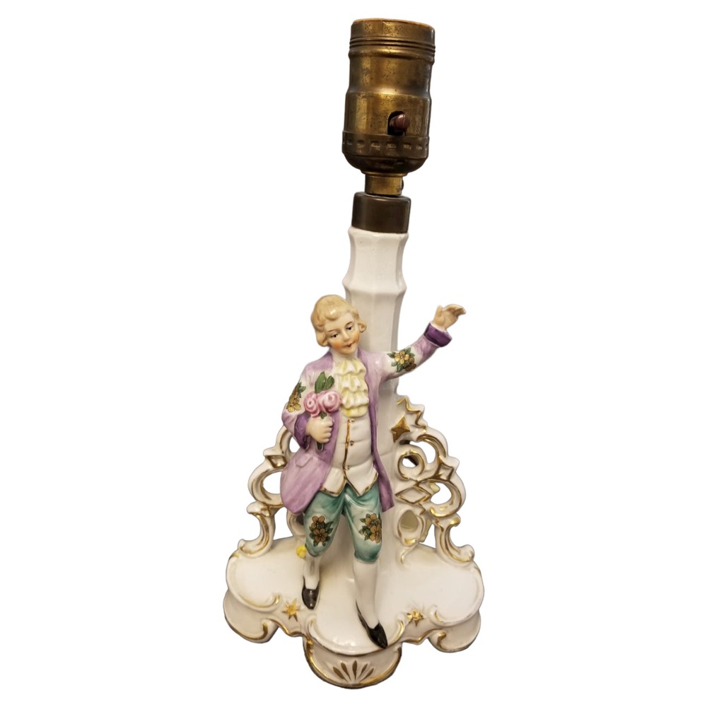 Vintage Victorian Lamp Porcelain Man Figure 10.5 in Height Made in Germany